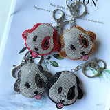 Cute tongue-out puppy korean velvet keychain - playful animal felt hotfix rhinestone bag accessory, car decoration gift