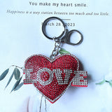 Red heart love hotfix rhinestone keychain - korean velvet valentine's day gift charm - lightweight and durable couple's accessory