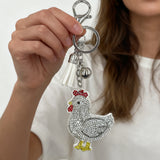 New arrival diamond-encrusted cock keychain creative bag pendant hot diamond cartoon metal tassel key chain cross-border hot