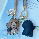 Cartoon cute puppy cat rhinestone velvet keychain bag charm tassel car accessory wholesale cross-border hot seller