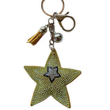 Cross-border simple double-layer five-pointed star keychain diamond-encrusted bag pendant fashion tassel keychain key chain wholesale