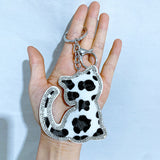 Spotted cat keychain korean velvet hot diamond cute animal key chain creative cartoon childlike fun luggage pendant wholesale