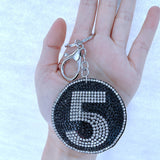 Cross-border hot seller: number 5 keychain - korean velvet hotfix rhinestone bag charm, minimalist keyring