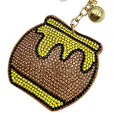 Diamond-studded honey pot keychain - european & american style tassel metal charm - bag accessory - cross-border hot seller