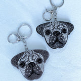 Korean velvet cartoon puppy head animal keychain leather hotfix rhinestone aliexpress fashion bag accessories wholesale
