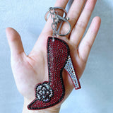 Cross-border hot-selling fashion high heels, bags, car accessories, korean velvet hot diamond women's shiny keychains