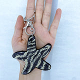 Korean velvet leopard print starfish keychain - unique ocean-themed charm, trendy and playful accessory