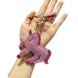New decorative horse keychain korean velvet full diamond horse bag charm car key pendant cute animal accessories