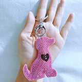 Adorable pink puppy keychain with rhinestone accents - korean velvet pet-themed bag charm