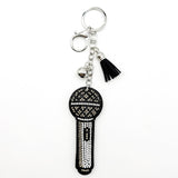 Diamond-studded microphone keychain - european & american style tassel metal charm - bag accessory - cross-border hot seller