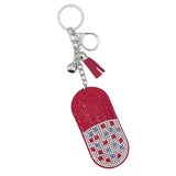 Full diamond capsule keychain diamond tassel pendant women's bag car accessories pendant cross-border best selling