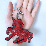 New decorative horse keychain korean velvet full diamond horse bag charm car key pendant cute animal accessories
