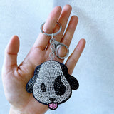 Cute tongue-out puppy korean velvet keychain - playful animal felt hotfix rhinestone bag accessory, car decoration gift