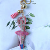 Ballerina keychain - korean velvet hotfix rhinestone - elegant artistic style bag charm