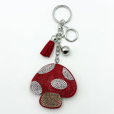 Diamond-studded mushroom keychain - european & american style tassel metal charm - bag accessory - cross-border hot seller