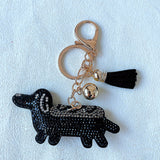 Factory direct hot-selling new creative korean velvet rhinestone dachshund dog keychain hotfix rhinestone bag charm wholesale