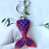 Korean velvet mermaid tail keychain - ocean-themed scale hotfix rhinestone - dreamy bag charm - new cross-border product