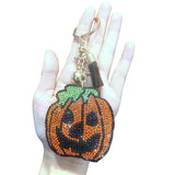 Cross-border exclusive halloween pumpkin hat diamond keychain korean velvet leather hot diamond bag pendant car pendant