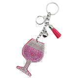Diamond-studded wine glass keychain - european & american style tassel metal charm - bag accessory - cross-border hot seller