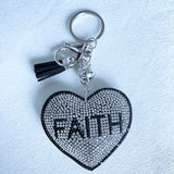 Korean velvet faith heart keychain - luxury inspirational blessed bag charm - car interior blessing ornament