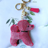 Cartoon pink rose red teddy hotfix rhinestone keychain - women's fashion versatile bag accessory pendant - rhinestone keyring