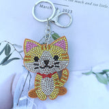 Flower cat keychain korean velvet three-color hot diamond school bag pendant colorful cat shape key ring pendant