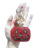 Cross-border exclusive halloween pumpkin hat diamond keychain korean velvet leather hot diamond bag pendant car pendant