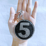 Black number 5 hot diamond keychain black five korean velvet round diamond-encrusted luggage tag team class number hanging ornament