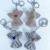 Korean velvet rhinestone angel heart keychain - bestie & couple guardian bag charm - car blessing interior accessory