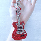 Korean velvet hotfix rhinestone guitar keychain - music lover's accessories, band-themed bag charm, backpack accessory