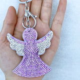 Angel wing keychain - korean velvet hotfix rhinestone charm - girly princess pant chain accessory - ultra-lightweight & durable