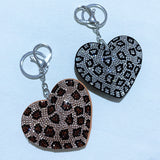 Diamond-shaped leopard print heart keychain korean velvet hot diamond pants chain waist decoration wild sweet cool style bag pendant