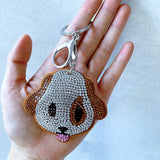 Cute tongue-out puppy korean velvet keychain - playful animal felt hotfix rhinestone bag accessory, car decoration gift