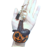 Cross-border exclusive halloween pumpkin hat diamond keychain korean velvet leather hot diamond bag pendant car pendant