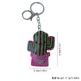Fashionable faux fur rhinestone cactus keychain - wholesale leather hotfix rhinestone bag accessory & car key pendant
