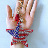 American flag heart star keychain korean velvet rhinestone soft bag charm car wallet zipper accessory
