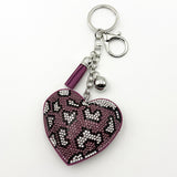 Diamond-studded leopard print heart keychain - european & american style tassel metal charm - bag accessory - tk cross-border hot seller