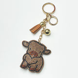 Diamond-studded highland cow keychain tassel charm - cute cartoon bag accessory, trendy gift for her