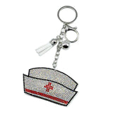 Diamond-studded nurse cap keychain - stylish tassel metal charm - healthcare professional holiday gift - cross-border bestseller