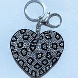 Diamond-shaped leopard print heart keychain korean velvet hot diamond pants chain waist decoration wild sweet cool style bag pendant