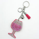 Diamond-studded wine glass keychain - european & american style tassel metal charm - bag accessory - cross-border hot seller