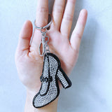 Fashionable rhinestone-embellished high heel charm keychain - korean velvet hotfix jewelry, women's bag accessory gift, cross-border e-commerce