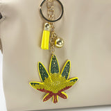 Diamond-studded leaf keychain - trendy bag charm with tassel, creative metal accessory, cross-border hot seller
