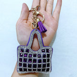 Purple-red korean velvet rhinestone bag charm keychain - minimalist bag accessory, car key ring