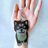 Bulldog hotfix rhinestone keychain, korean velvet diamond pet charm, trendy & cool backpack accessory, pet merchandise