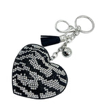 New diamond-studded zebra print heart keychain fashion tassel metal charm bag accessory - hot seller for cross-border e-commerce