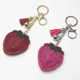 Rhinestone strawberry keychain tassel charm - cute girl's bag accessory, diamond-studded fashion pendant
