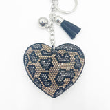 Cross-border creative heart leopard print rhinestone keychain pendant fashion mobile phone case pendant bag pendant factory direct sale