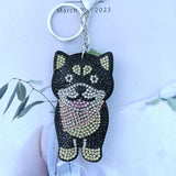 Black shiba inu keychain - korean velvet hotfix rhinestone pet accessory - japanese minimalist style - handbag charm