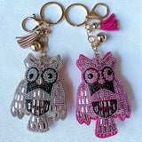 Cross-border creative korean velvet leather hot diamond owl keychain diamond-encrusted tassel car pendant bag box pendant